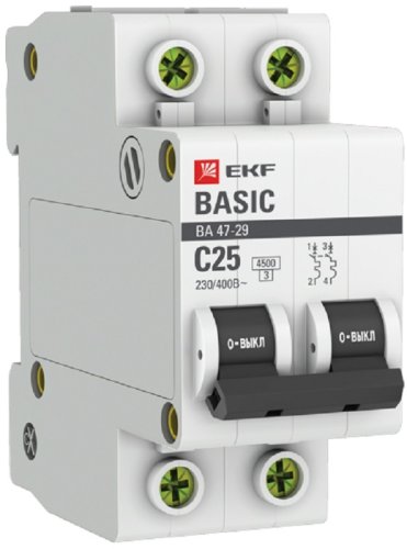 Выключатель автоматический EKF Basic ВА47-29 2п 25А C 4.5кА картинка
